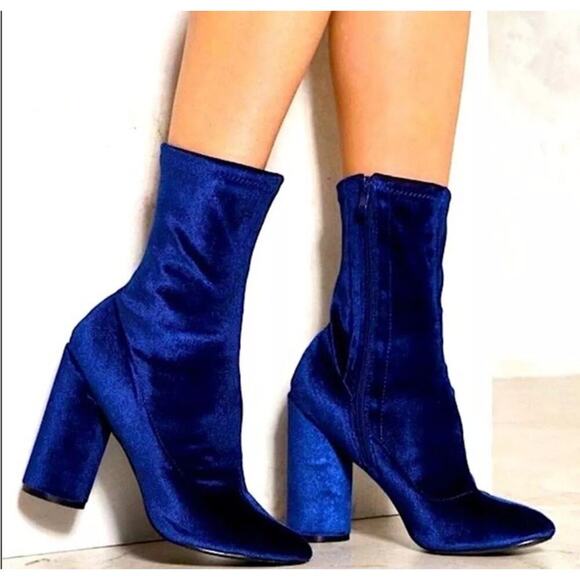 Steve Madden Edit Navy Velvet navy Blue High Heel Mid-Calf Sock Boots SZ 8 - Picture 1 of 9